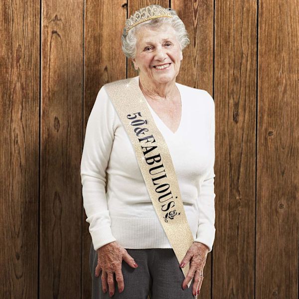 WILLBOND 50-årsdag Slips og Tiara Sett for 50-årsdag, 50 & Fabulous Slips og Krone Festdekorasjoner (Gull)