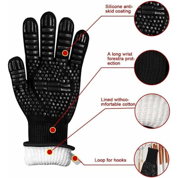 BBQ-hansker 1 par, varmebestandige ovnshansker opptil 932°F Universal Cooking Gloves for grilling og ovn, par grillhansker