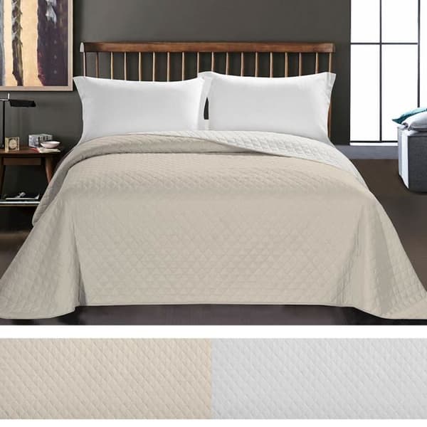 Sengeteppe - MYNE - Axel - Vendbart - Mikrofiber - 260 x 280 cm - Beige/-FA- Beige - Vit