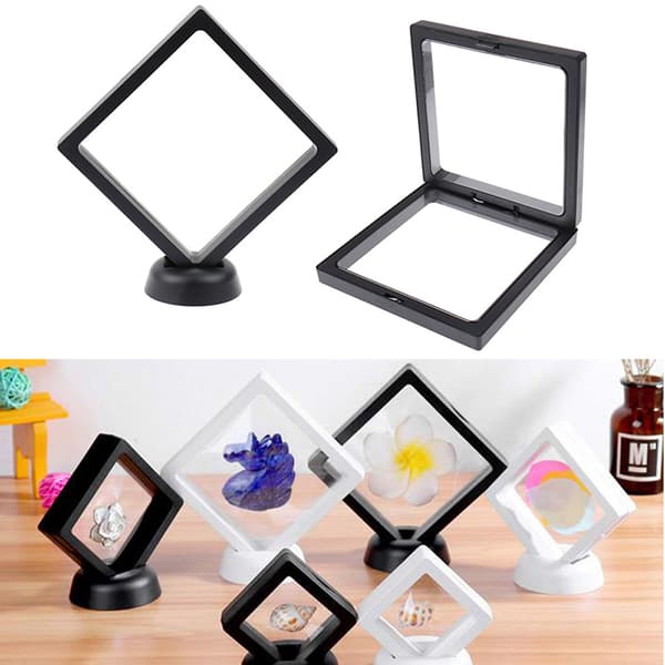 Firkantet 3D flydende smykker Mønt Display Ramme Holder Boks Etui m. Sort-FA- Black 11*11*2cm