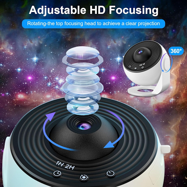 Galaxprojektor, realistisk stjernehimmel nattlampe med 12 filmdisker, for soveromstak hjem stue interiør hvit white