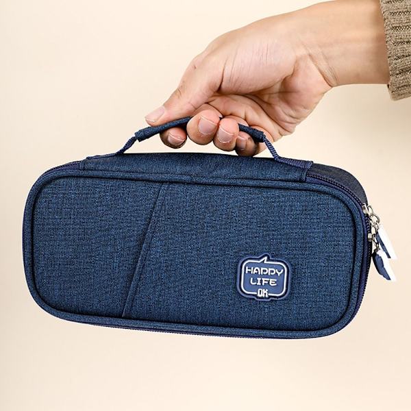 Stor Kapacitet Pennetui Case Opbevaringspose MARINBLÅ NAVY BLUE