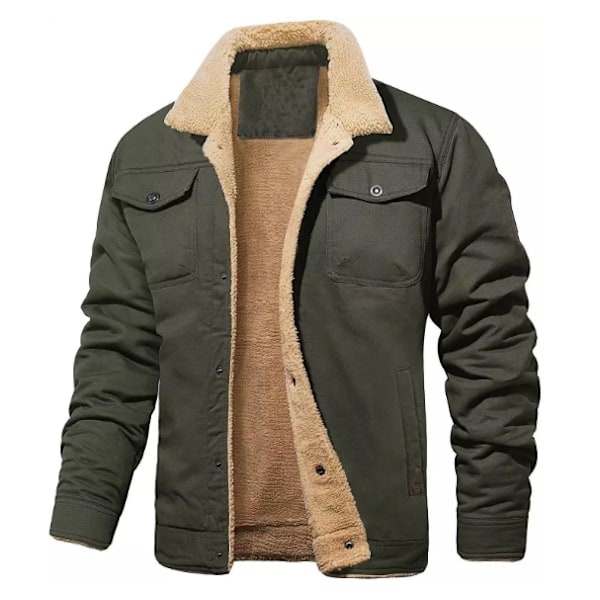 Mænds Tyk Termisk Vinter Fleeceforet Krage Cargojakke mørkegrøn dark green 3XL