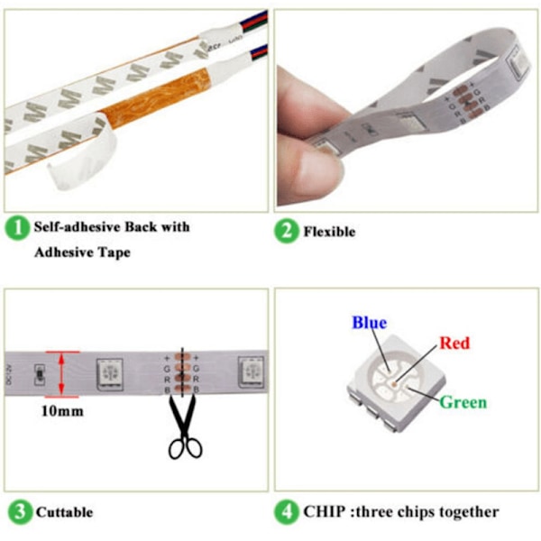 RGB Lysstripe Selvklebende List - LED Strip med Fjernkontroll
