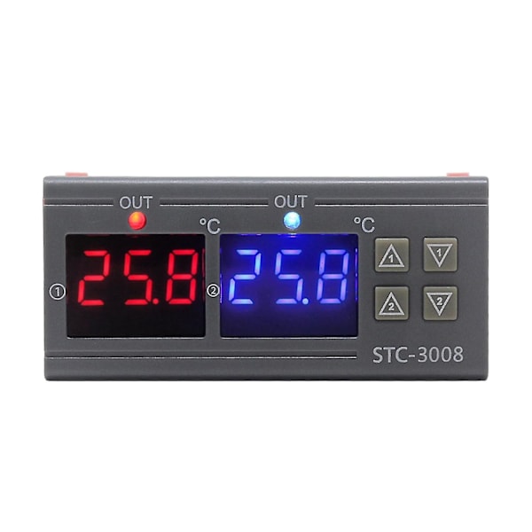 2x Stc-3008 Dubbel Digital Inkubator Termostat Display Temperaturregulator 12v