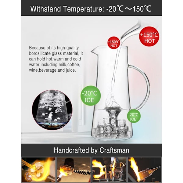 1,5 liters glasskaraffel med lokk for iste, vannkaraffel, varmt og kaldt vann, iste, vin, kaffe, melk og juice, drikkekaraffel, vannkaraffel