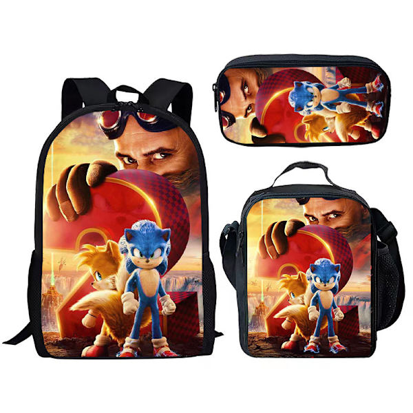 Sonic-reppu lapsille, lounaslaukku, kynäpussi, kolmen sarja - erikoistarjous 24