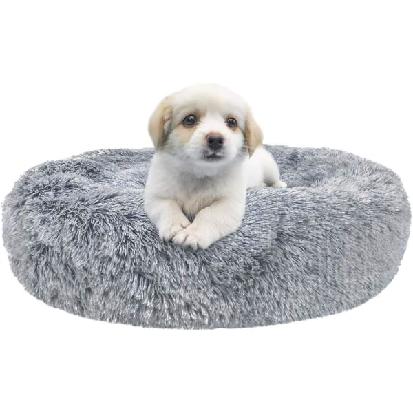 Calming Dog Bed Fluffy Cat Bed Plush Round Pet Bed Donut Dog Bed