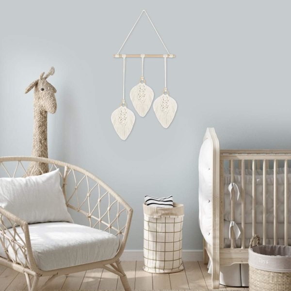 Macrame-seinätekstiili Bohemian Macrame Deco Macrame Feather Wall H