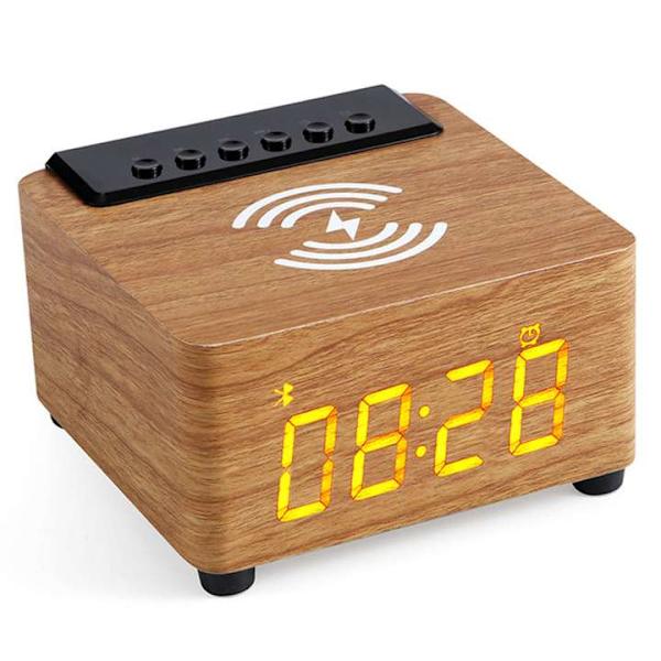 SEW Trä digital klockradio med trådlös laddningsstation LED-display