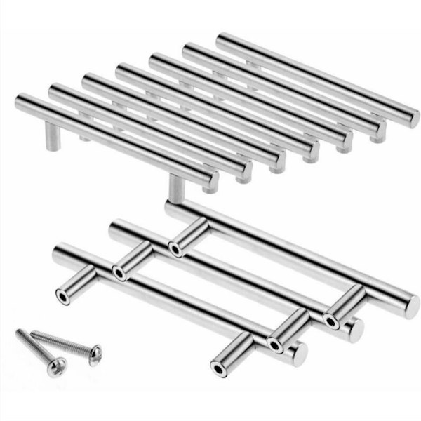 10x 96mm rustfrit stål T-bar køkkenhåndtag, Ø12mm skabslåge bar håndtag med skruer
