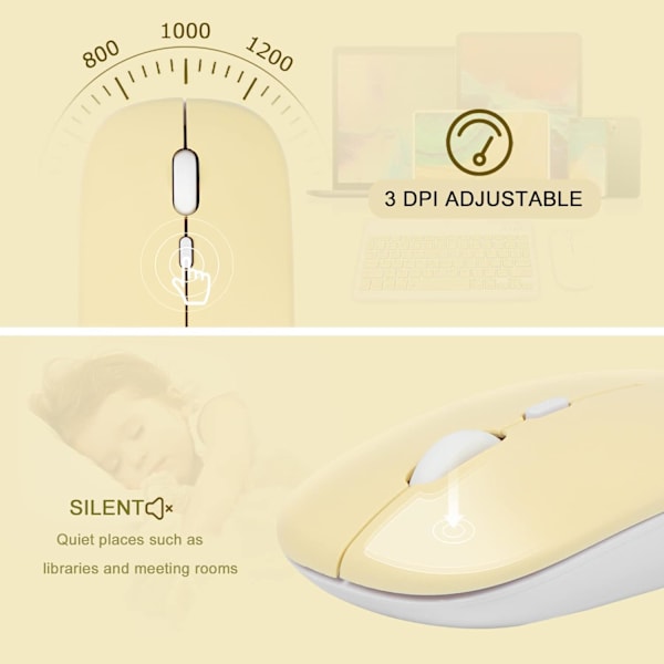 Langaton näppäimistö ja hiiri - Ladattava ohut Bluetooth-näppäimistö ja hiiri -setti, hiljainen Bluetooth-hiiri, langaton näppäimistö yhteensopiva YELLOW