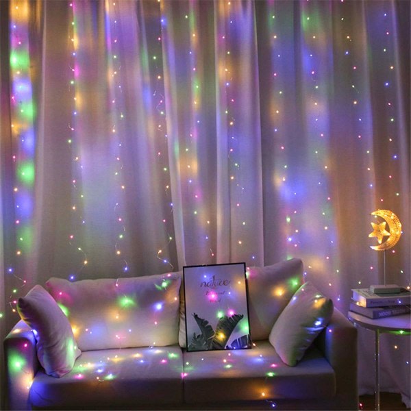 LED-fönstergardin med ljusslinga, 3mx3m 300 lysdioder USB-kontroller