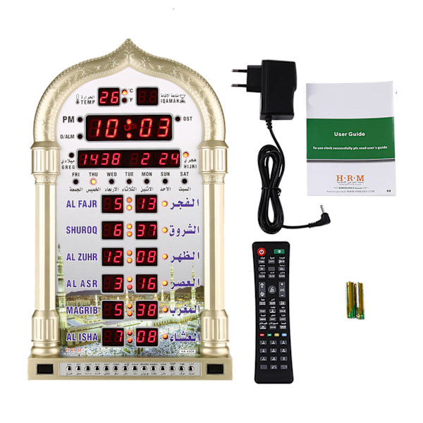 Vægkalender Moské Digital Islamisk Klokke Muslim Gave Alarm Azan Bøn EU-stik 110-240V 1.3