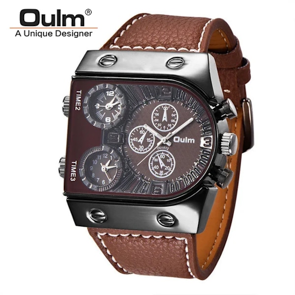 Oulm Klokker Herr Quartz Casual Läderarmband Armbandsur Sport Multi-Time Zone Military Man Clock erkek saat Drop C6