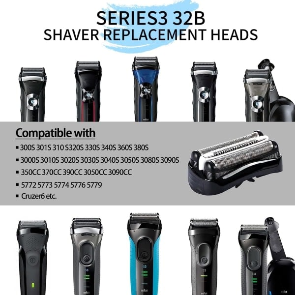 32B S3 erstatningshode kompatibelt med Braun Series 3 elektriske barbermaskiner tilbehør