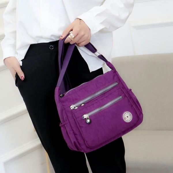 Dam Handväska Canvas Casual Axelväska Vattentät Crossbody-väs Dark purple