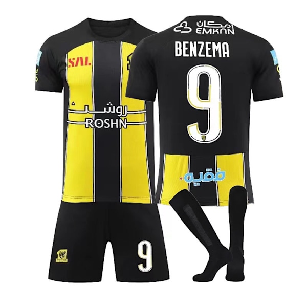 Benzema 23-24 Saudiarabien liga Al-Ittihad tröja nr 9 hemma fotbollströja set vuxna barn - Perfekt Kids 16(90-100cm)