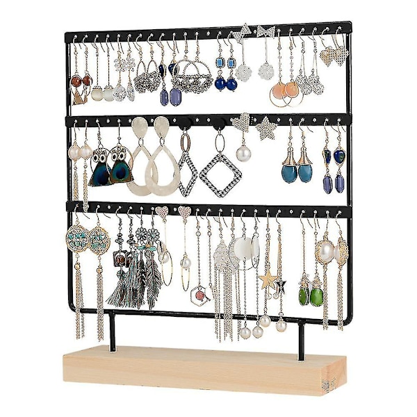 Earring Organizer Holder 3-layer 72 Holes Earring Holder Jewelry Tower With Wooden Base Jewelry Organizer Earring Display Stand Ideal Gifts For Girls-