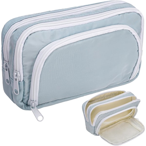 Aprikos Pennetui med Lommer Stor Pennetui Multifunktionel Pennetui Preppy Pennetui Papirvarer Organizer Æstetiske Makeuptasker Blue
