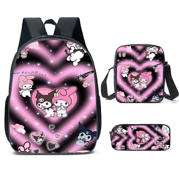 3 st/set Kuromi Ryggsäck Barn Skola Axelväska Ryggsäck Handväska Pennfodral B