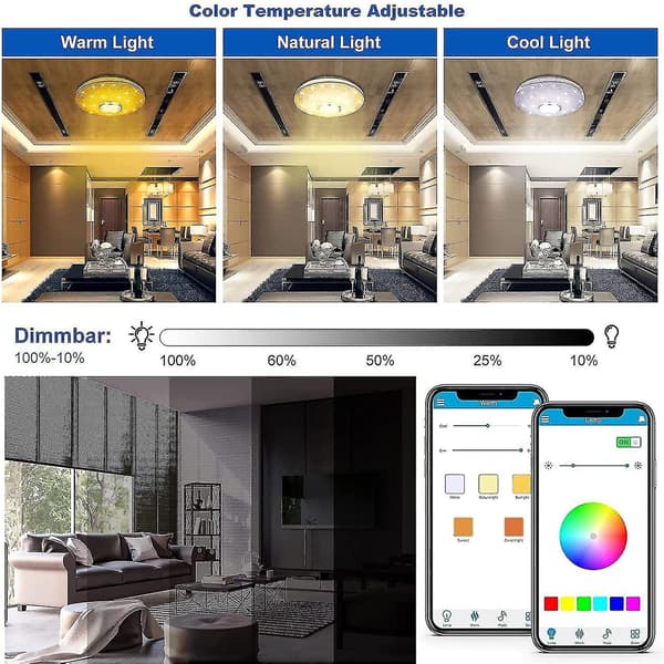 Dæmpbar RGB LED-loftlampe med Bluetooth-højttaler til køkken, soveværelse-FA-