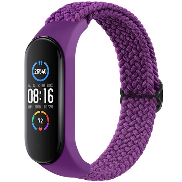 Flätat klockband för Xiaomi Mi Band 7 6 5 4 3 Rem Elastiskt justerbart armband för Amazfit Band 5 Band Ersättningsarmband lila For Xiaomi Mi Band 6 purple