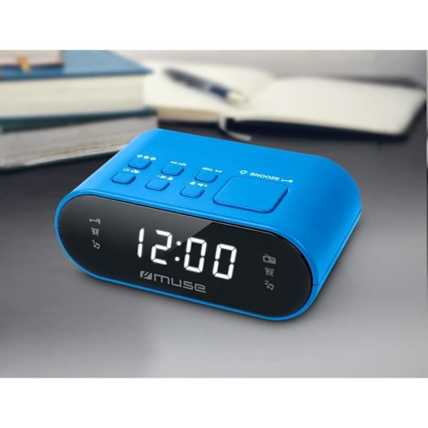 MUSE M-10 BL klockradio - 20 FM-stationer - Dubbelt alarm - Vit LED - Blå
