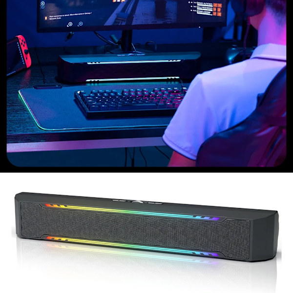 C4 Bærbar trådløs højttaler med Rhythm Lighting MUSIC BASS EQ-tilstande til computermusik og spil Højttaler Soundbar
