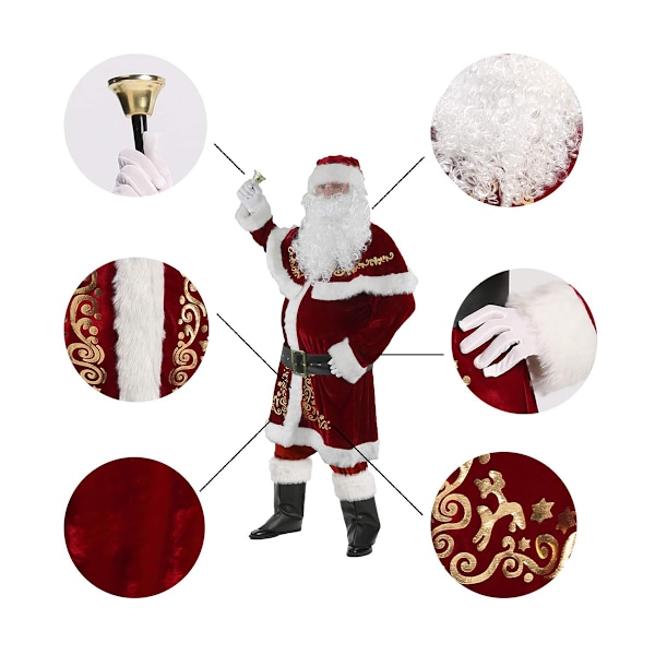 Tomtedräkt för män 12 delar Set Julfest Cosplay