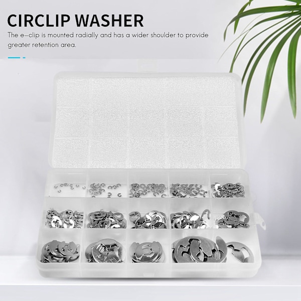 290 st/set E-klämma Circlip bricka sortiment kit rostfritt stål 1,2-15 mm extern låsring C