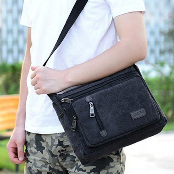Canvasveske for menn Reise Vandring Cross Body skulderveske black