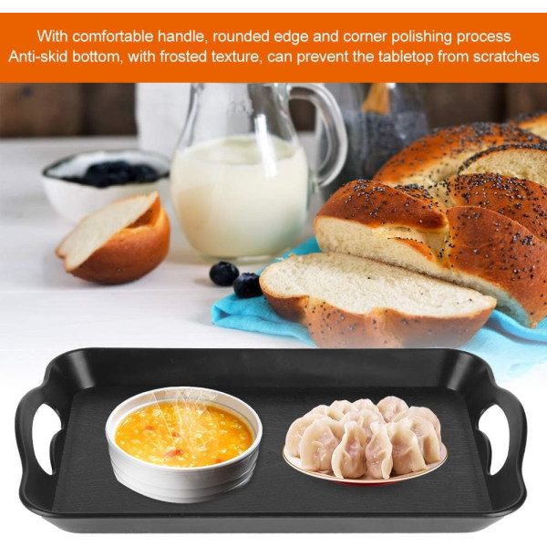 Rektangulært serveringsfad, plastikfad med håndtag til buffet,