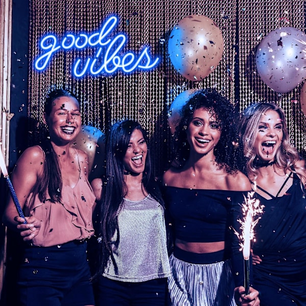 Blå neon skylt med texten \"Good Vibes\" - LED-skyltar för väggdekoration, neonljus för sovrum, neonväggskyltar (16,1 x 8,3 tum)