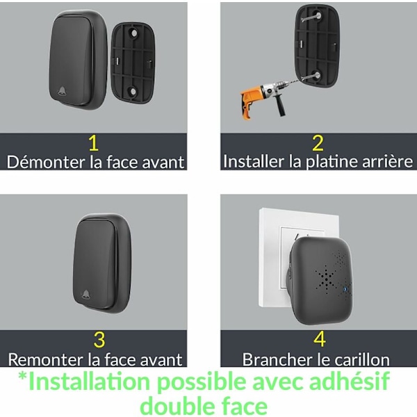 Trådløs og batteriløs dørklokke KIT - selvforsynende