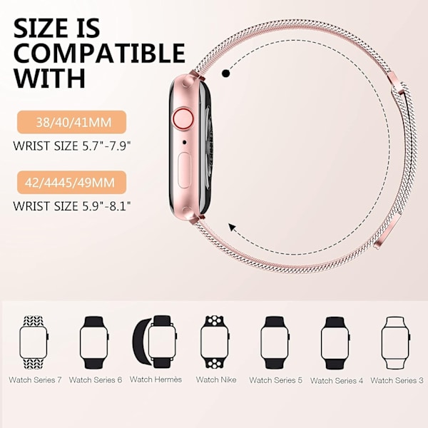 Metallreim kompatibel med Apple Watch 40mm 38mm 41mm Rose Pink Gold - WELLNGS Rose Pink Gold Rose Pink Gold 38/40/41mm