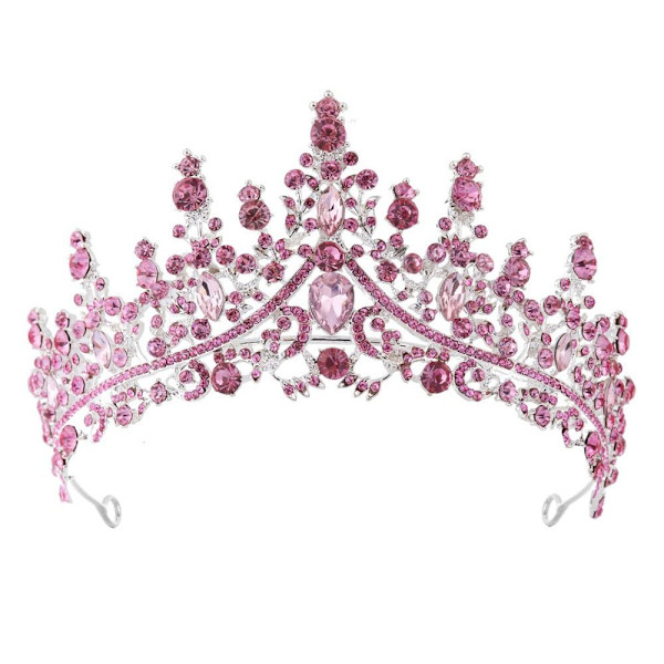 Legering Kronen Bryllup Tiara Krystal Rhinestone Krone ROSA Pink