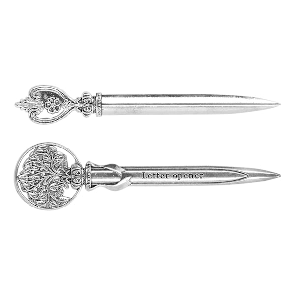 2 st Brevöppnare Silverfärgad Vintage Stil Dekorativ Praktisk Bärbar Zinklegering Kuvert Brevkniv för Kontor 0.4