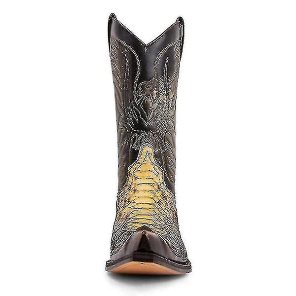 Python Western Støvle Colorblock Broderi Herre Støvler Mode Moderne Sko 44