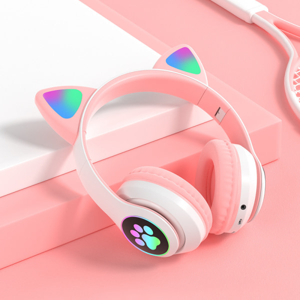 Trådlöst Bluetooth-headset - Rosa spelheadset med kattöron och LED-belysning