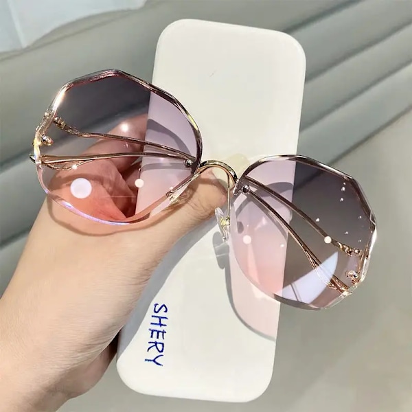 Irregular Round Luxury Sunglasses Women Gradient Fashion Sun Glasses Female Rimless Metal Curved Temples