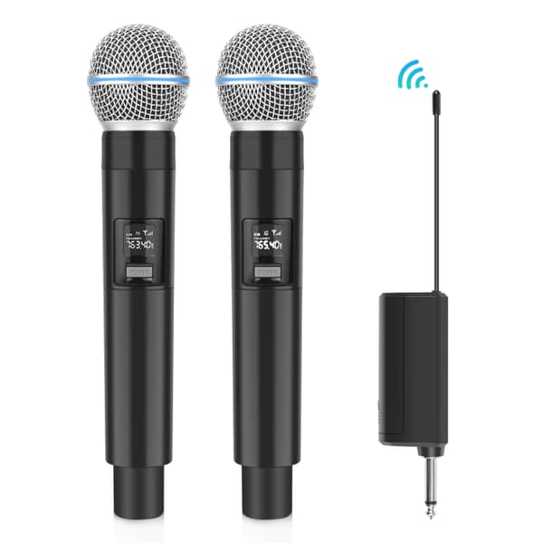 1-2 trådløse mikrofoner med LED-display, 6,35 mm jack-sender, sort-FA-