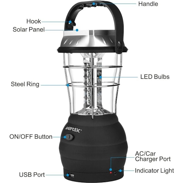 60LED Solar Camping Lampe Solar Hestelanterne Hånd Vev Nødlys, til udendørs, have, gård