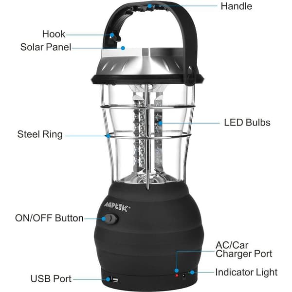 60LED Solar Campinglampe Solar Hestelanterne Håndsving Nødlys, til udendørs, have, gård -FA3-