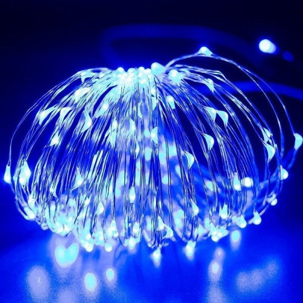 Sininen LED-valoköynnös, 20 metriä 200 valoa paristokotelolla