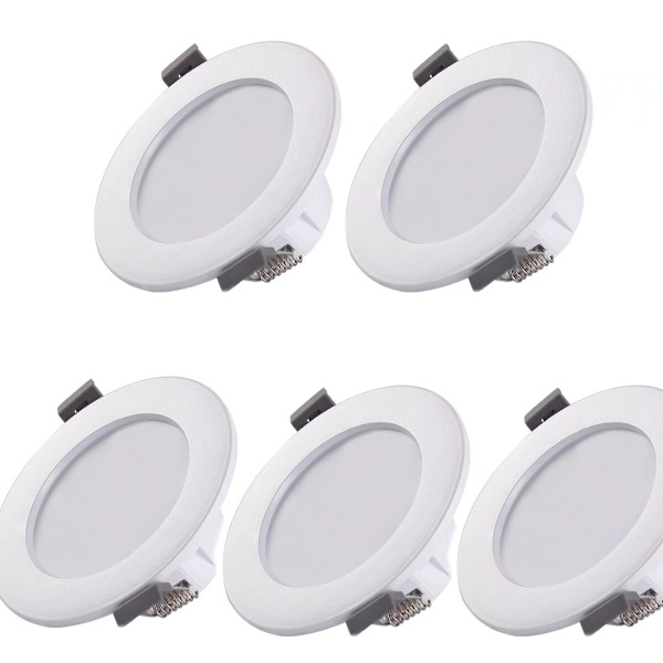 5 LED-spotlights for baderom, IP44 ultra-flat 25mm, Ø85mm, hvit