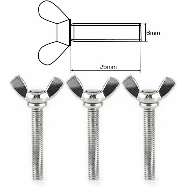 25 stk. vingemøtrikker M6 X25 mm vingskrue med metrisk bolt 304 rustfrit