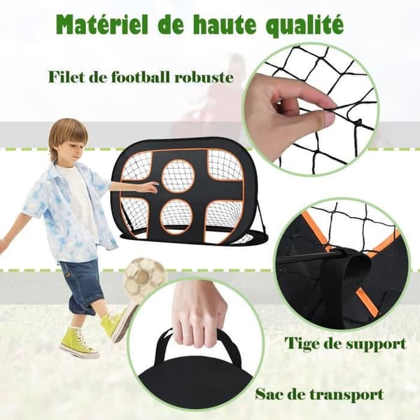 Foldbare fodboldmål til børn - LZQ - 2 i 1 - Multisport - Sort + O-FA2- svart + orange