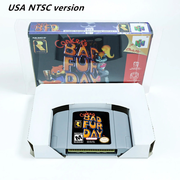 Conker's Bad Fur Day 64-bitars spelkassett USA NTSC-version eller EUR PAL-version för N64-konsoler USA NTSC (with Box)