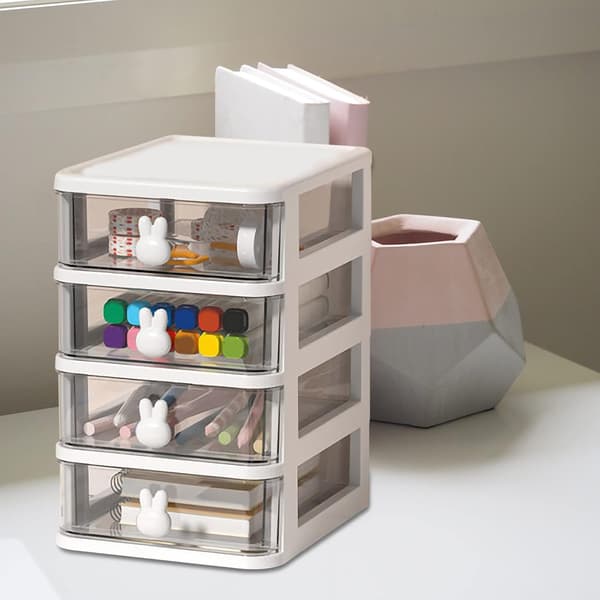 Plastic Storage Box, 21X17cm 4 Layers Multifunctional Desktop Storage Cabinet Storage Container with Drawers Mini Drawer Organizer for Home, Office-FA- White